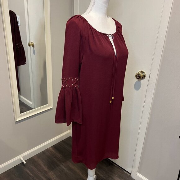 NWT Michael Kors Merlot Color Shift Dress with Bell Sleeves, Size Small - Picture 7 of 16